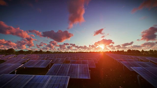 詳情圖-太陽能電池板，延時(shí)日落，鳥瞰圖