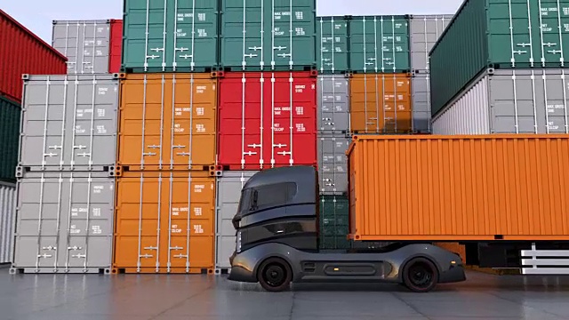 集裝箱港口的黑色卡車