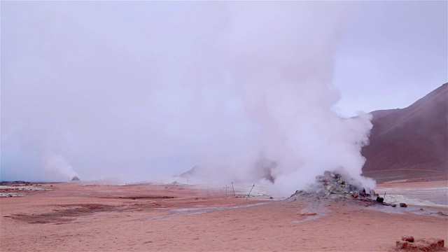 冰岛Hverir Myvatn荒凉的火山景观，冒蒸汽的烟孔温泉
