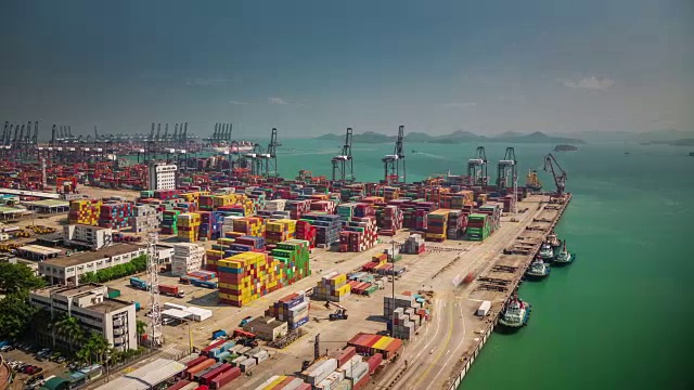 中国阳光明媚的日子深圳著名的海湾港口全景4k时间的推移