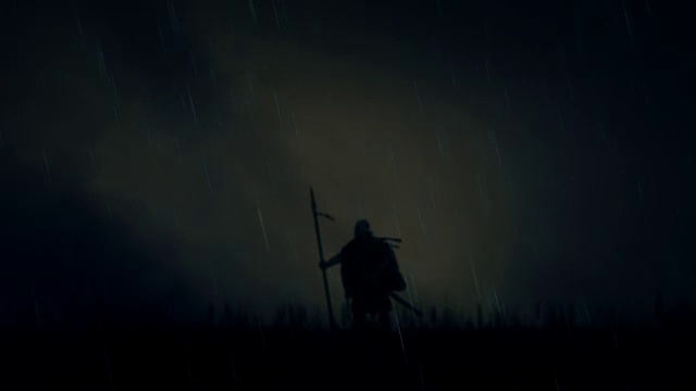 一个在暴风雨中独自站在战场上的战士