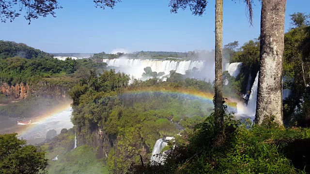 全景瀑布，雨林和彩虹4K