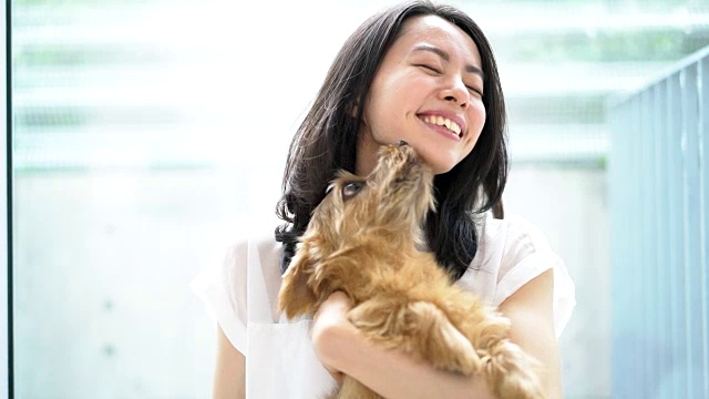 年轻女人和狗