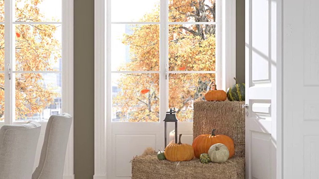 公寓里的北歐餐廳。3 d渲染。感恩節(jié)的概念。高清