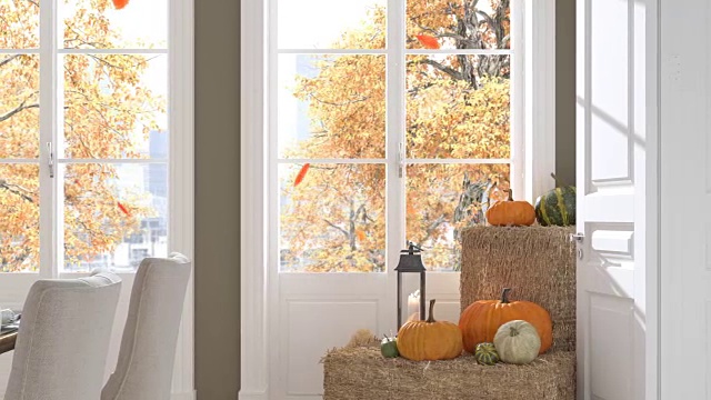 詳情圖-公寓里的北歐餐廳。3,d渲染。感恩節(jié)的概念。高清