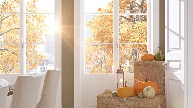 詳情圖-公寓里的北歐餐廳。3,d渲染。感恩節(jié)的概念。高清