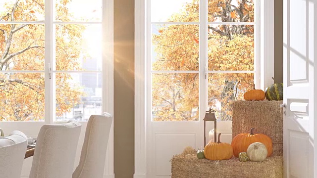 詳情圖-公寓里的北歐餐廳。3,d渲染。感恩節(jié)的概念。高清