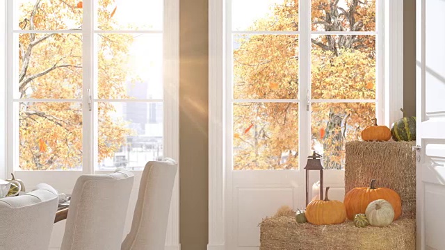 詳情圖-公寓里的北歐餐廳。3,d渲染。感恩節(jié)的概念。高清