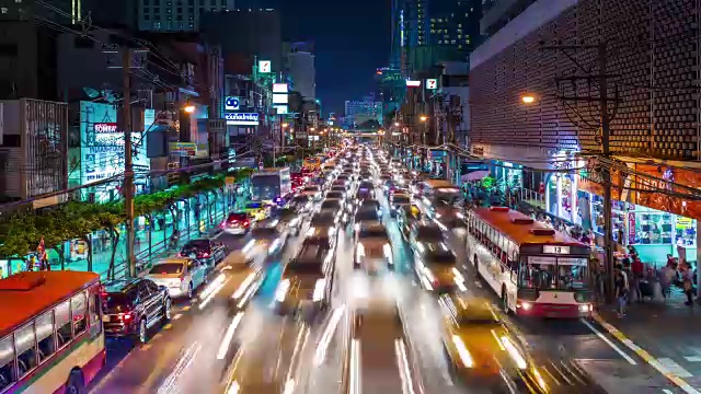泰国夜间街道交通市中心大桥全景4k时间推移