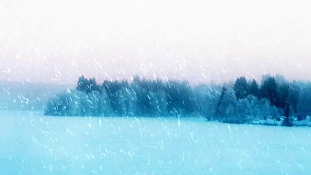 暴风雪，小雪吹过美丽的斯堪的纳维亚冬季景象。
