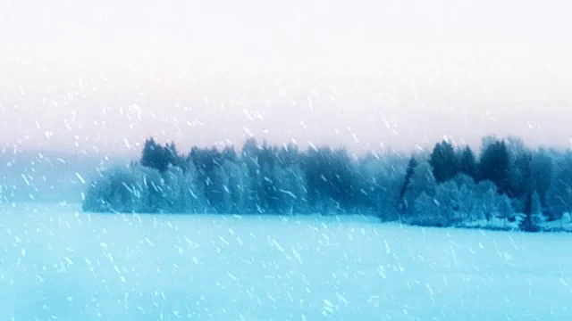 詳情圖-暴風(fēng)雪，小雪吹過美麗的斯堪的納維亞冬季景象。