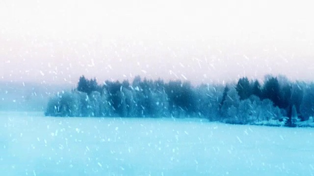 詳情圖-暴風(fēng)雪，小雪吹過美麗的斯堪的納維亞冬季景象。