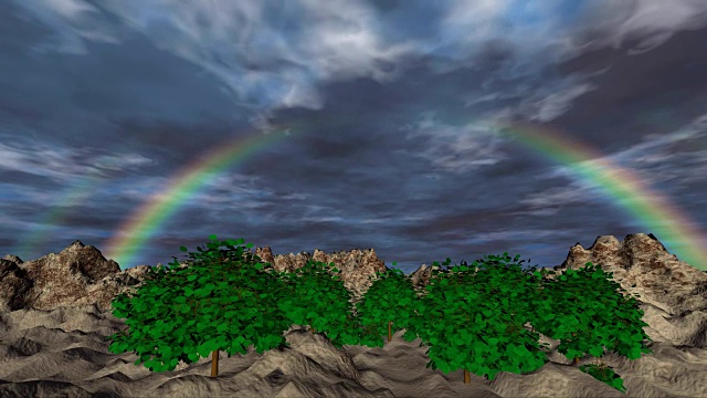 风景与彩虹和云彩的时间推移3D动画