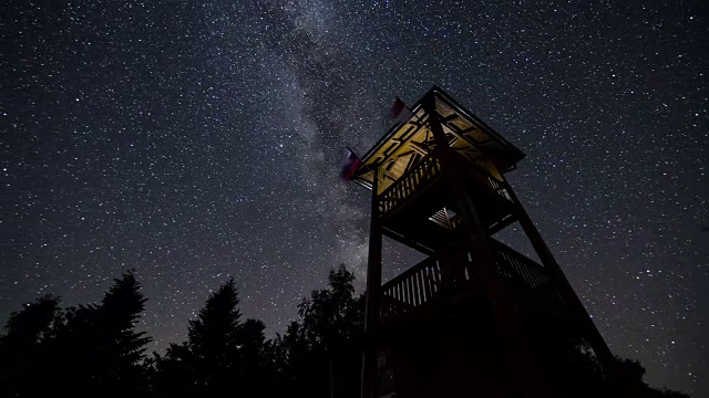 星空与银河翻天瞭望塔时间流逝。天文学星夜