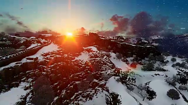 詳情圖-夕陽西下，空中飛過中國長城，游人如云