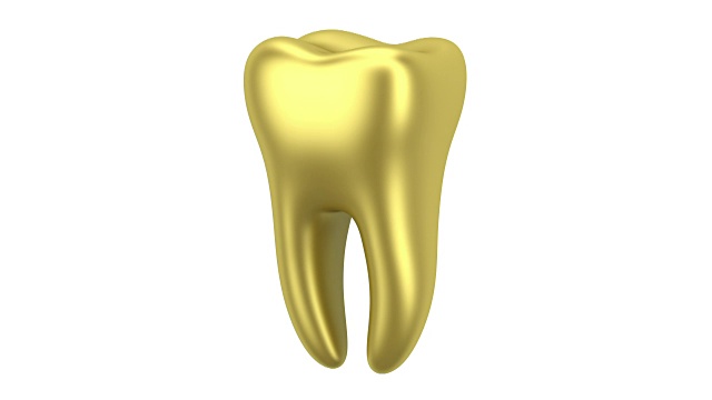 金色的人类牙齿环在白色背景上旋转