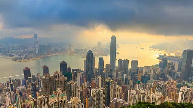 詳情圖-香港城市景觀高視點(diǎn)香港太平山頂，中國4K延時(搖攝)