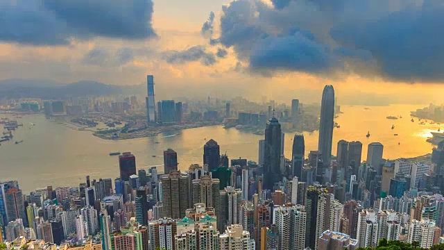 詳情圖-香港城市景觀高視點(diǎn)香港太平山頂，中國4K延時(搖攝)