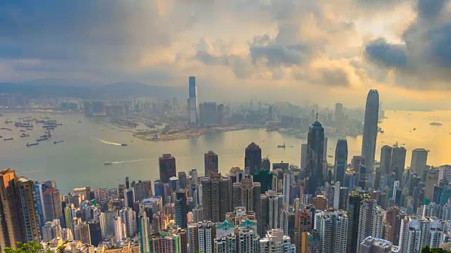 詳情圖-香港城市景觀高視點(diǎn)香港太平山頂，中國4K延時(搖攝)