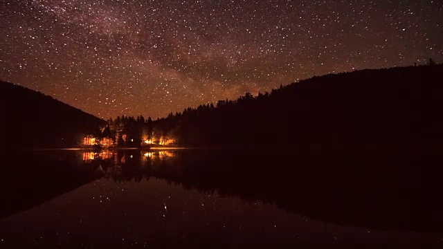 美丽的夜空映在湖面上