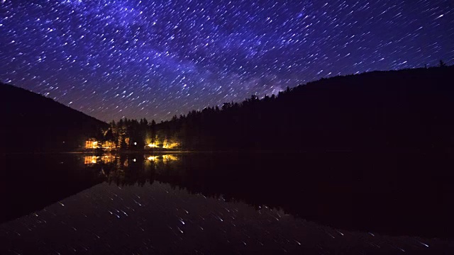 美丽的夜空映在湖面上