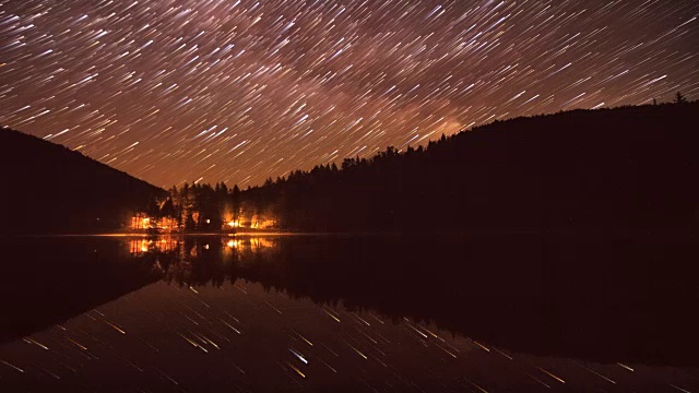 美丽的夜空映在湖面上