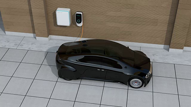 詳情圖-黑色汽車在家用電動(dòng)汽車充電站充電