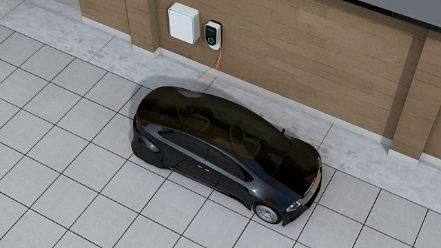 詳情圖-黑色汽車在家用電動(dòng)汽車充電站充電