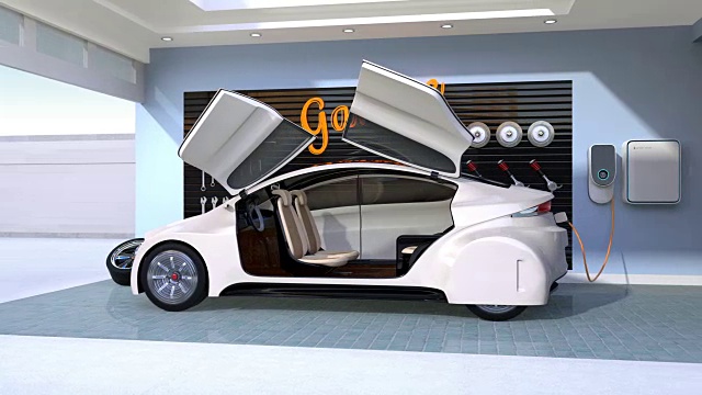 詳情圖-白色電動(dòng)車在住宅車庫充電