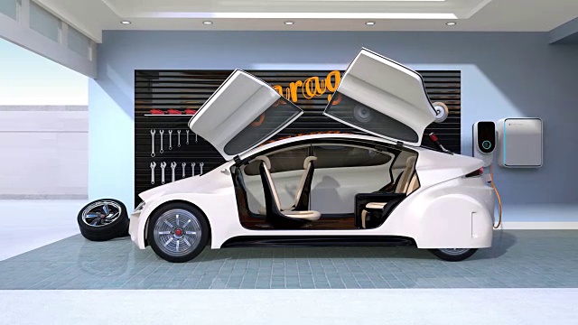 詳情圖-白色電動(dòng)車在住宅車庫充電