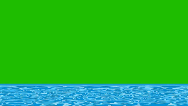 绿色屏幕上的卡通河流、湖泊或海水