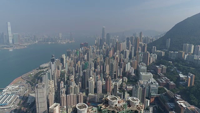 中国晴天香港市区丛林湾九龙航拍全景4k