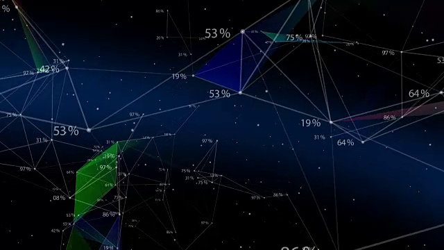 详情图-抽象的蓝色丛几何背景与移动的线，数字和点。Cg动画