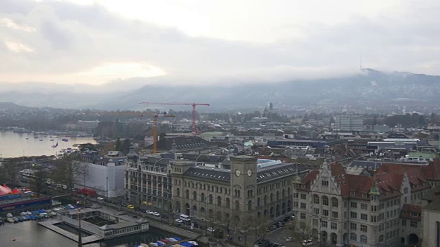 瑞士grosmunster观景台苏黎世城市景观冬季全景4k