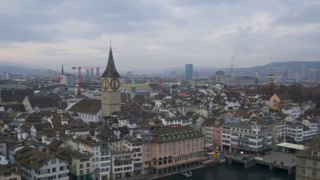 瑞士苏黎世大观景台城市景观冬季夜晚全景4k