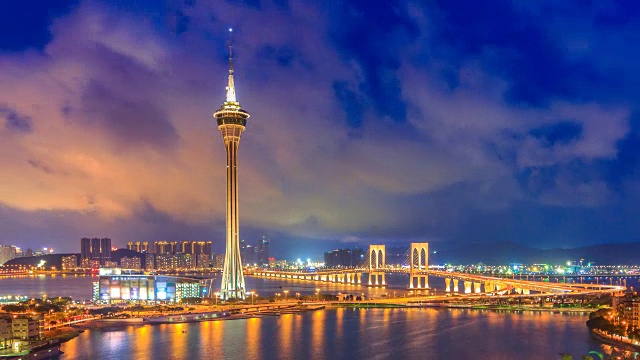 澳门塔和澳门桥，从夜到昼，澳门中国