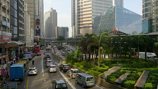 晴天时间香港市中心交通街道全景4k中国