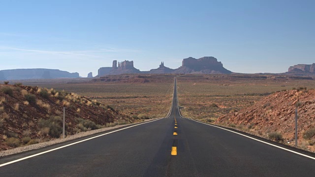 詳情圖-低角度視角:筆直的空道路，通往美國猶他州的標志性紀念碑谷