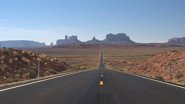 詳情圖-低角度視角:筆直的空道路，通往美國猶他州的標志性紀念碑谷