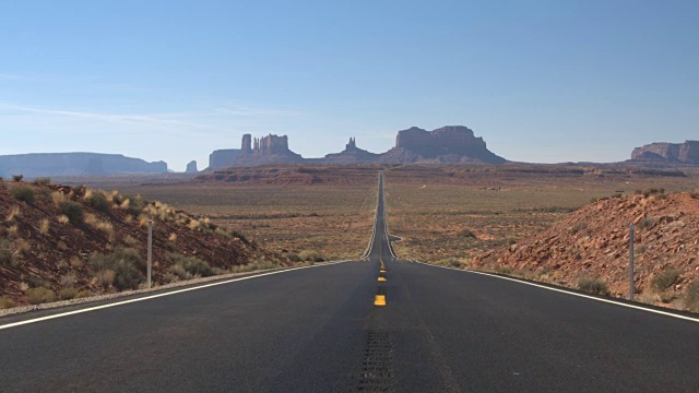詳情圖-低角度視角:筆直的空道路，通往美國猶他州的標志性紀念碑谷