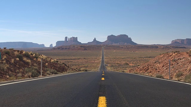 詳情圖-低角度視角:筆直的空道路，通往美國猶他州的標志性紀念碑谷