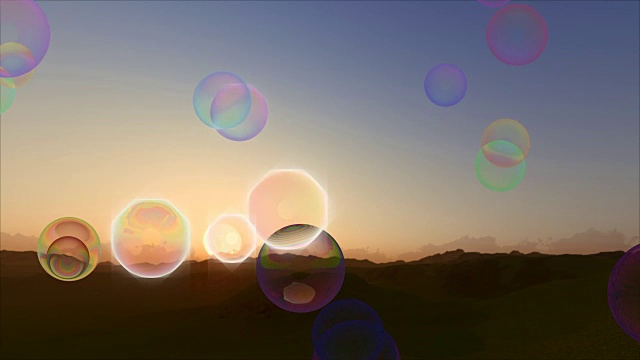 彩色气泡在日落背景3D渲染
