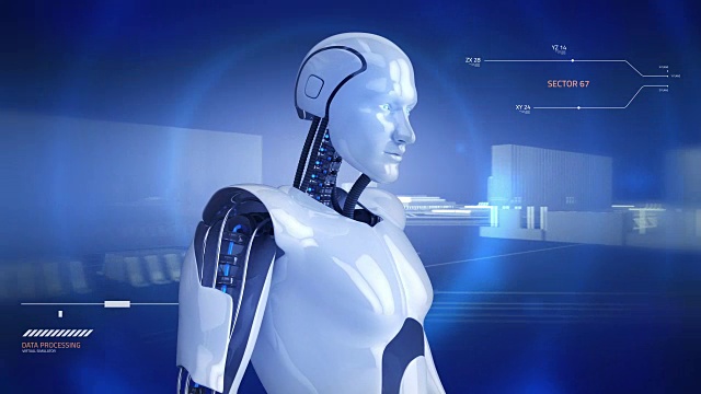 詳情圖-人形男性機器人緩慢旋轉與電腦主板動畫