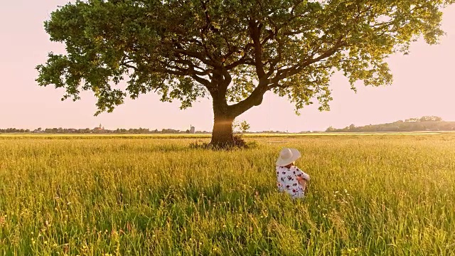 SLO MO空中女子在大自然中放松