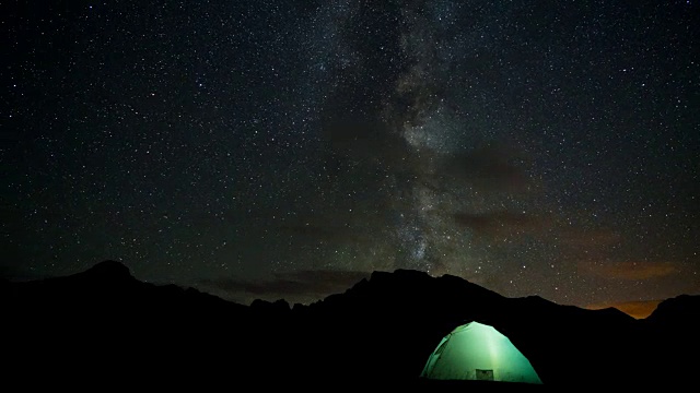 星星，银河系，露营帐篷上的银河