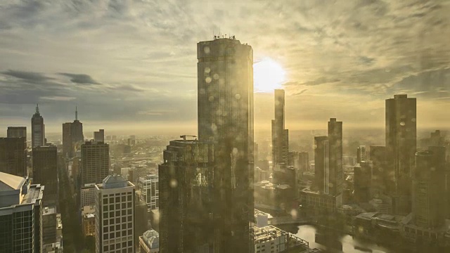 详情图-墨尔本城市天际线的日出。4k时间流逝。