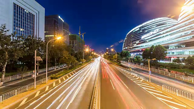 詳情圖-北京繁忙的高速公路交通從白天到晚上的時(shí)間流逝，中國