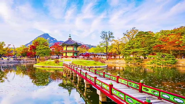 时间流逝:韩国首尔庆福宫的秋天。