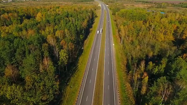 鸟瞰图公路森林景观。公路roa。从上面的观点