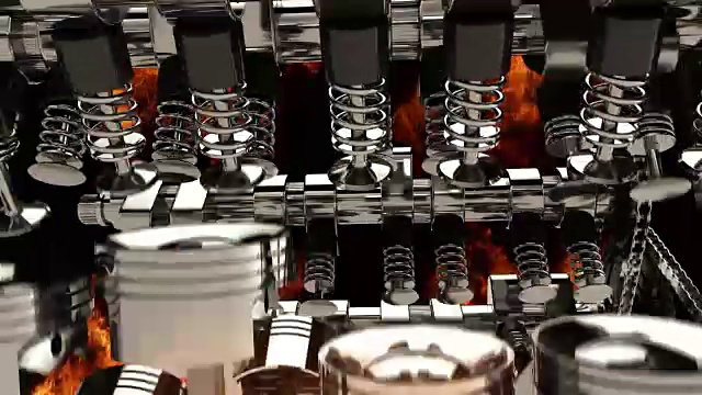 CG动画的工作V8引擎与启动停止按钮。